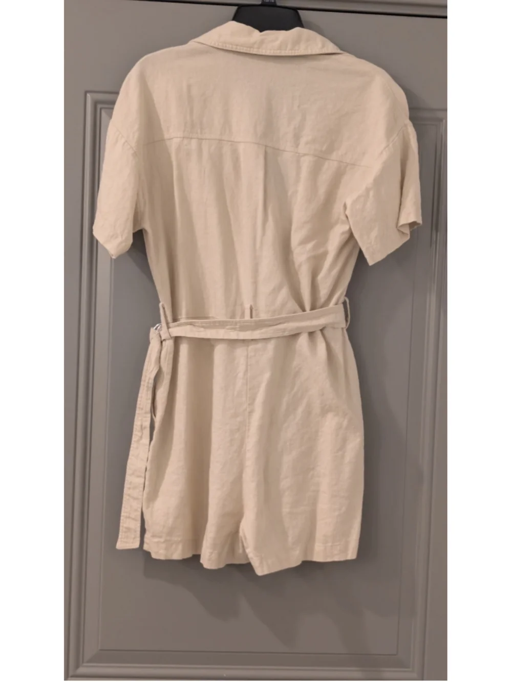 Zara Beige Linen Blend Utility Romper Belted Safari Style Women's Size Small